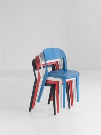 Minima wooden chairs in the model without armrests, stackable up to 4 high