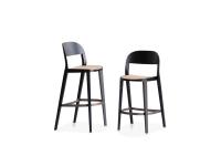 Minima stool with wooden frame and backrest and Vienna straw woven seat, available for kitchen or bar top