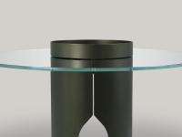 Bullet coffee table with Extra Clear glass top and frame in exclusive Samoa Green powder lacquer, a trendy nature-inspired color