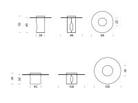 Schematics and dimensions of the two Bullet coffee table models