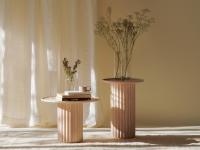 Shinden pedestal coffee table composition in natural ash, in two versions 40 and 55 cm high