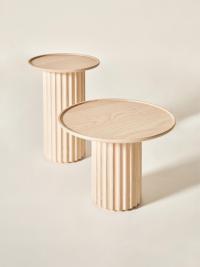 Shinden side tables in natural ash, a timeless finish that panders to the return of light woods among trendy materials for contemporary furniture