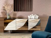 Alcione sideboard with 3 doors in porcelain stoneware V092P glossy terra liquida and bronze mirror glass