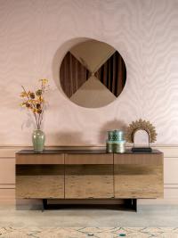 Cannetè sideboard with bronze mirror glass doors, ribbed top section