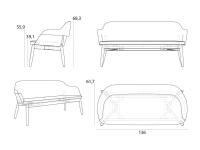 Sophos 2-Sitzer Sofa mit niedriger Rückenlehne - Maßzeichnung