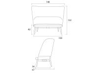 Sophos 2-Sitzer Sofa mit hoher Rückenlehne - Maßzeichnung
