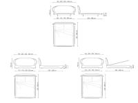 Diagramme und spezifische Abmessungen der Modelle mit hohen Füßen und 100 cm hohem Kopfteil