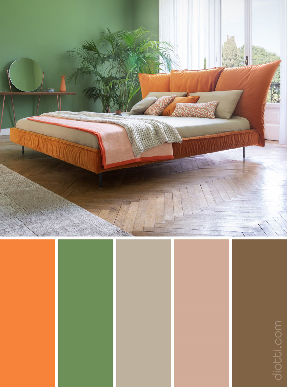 Palette di colori che abbina arancione e verde